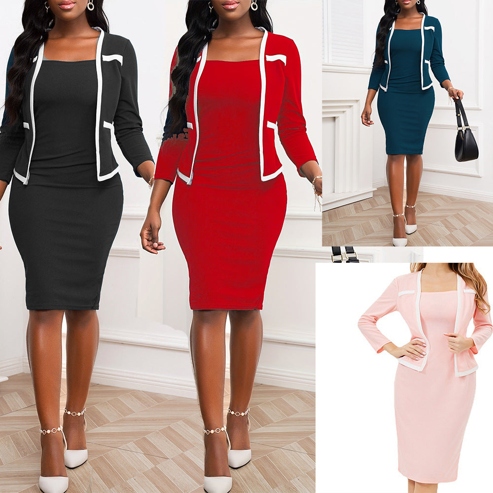 Elegant 2 In 1 Contrast Trim Bodycon Dress