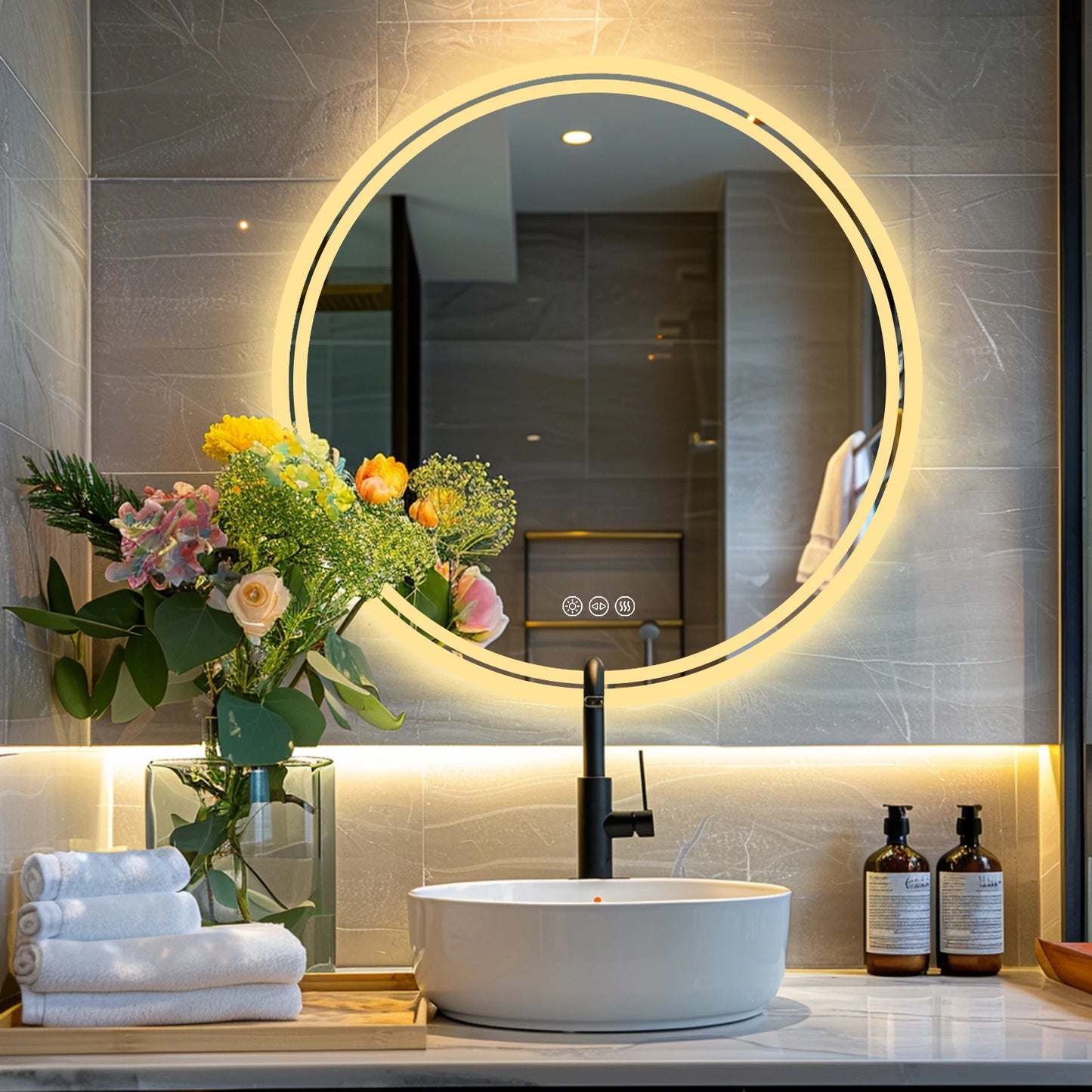 LED Round Anti - Fog Dimmable Bathroom Wall Mirror