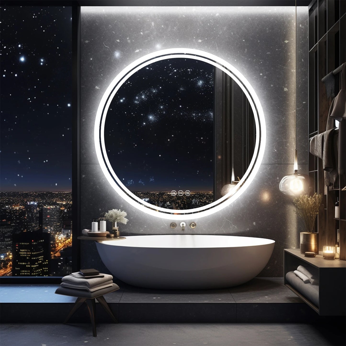 LED Round Anti - Fog Dimmable Bathroom Wall Mirror