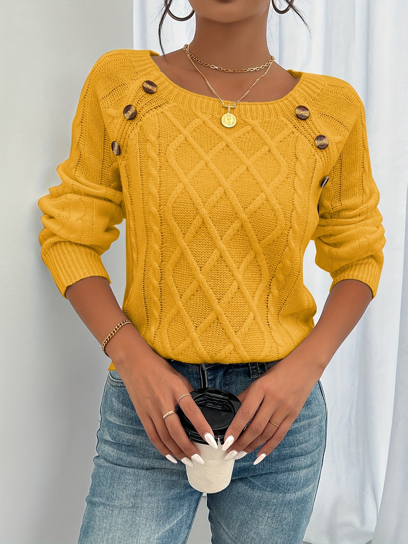 Cable Knit Button Sweater